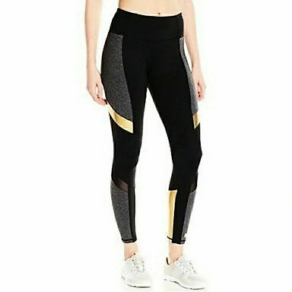 NWOT Betsey Johnson Performance Black, Charcoal and Gold Color Block leggings XS - Picture 1 of 15